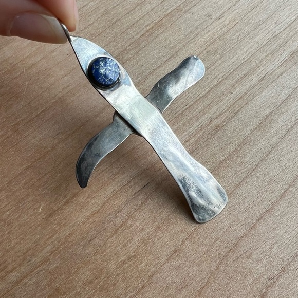 Vintage artisan lapis lazuli silver cross pendant - Picture 1 of 12
